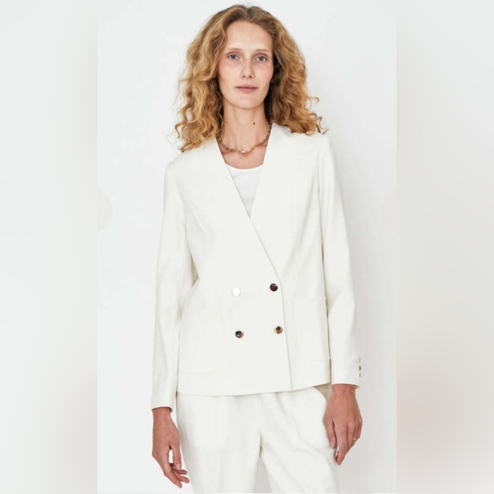 NWT Kule Double-Breasted Wool Blazer Anthropologie Cream Nelson Size L